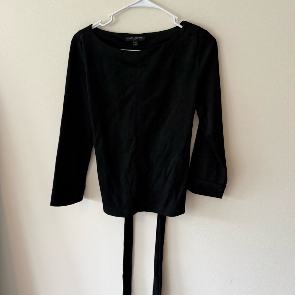 Banana Republic Black Long-Sleeve Tie-Back Top